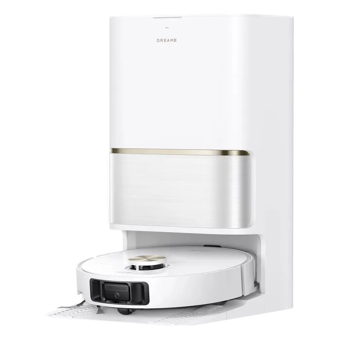 Dreame L50 Ultra AE, vit robotdammsugare i sin basstation