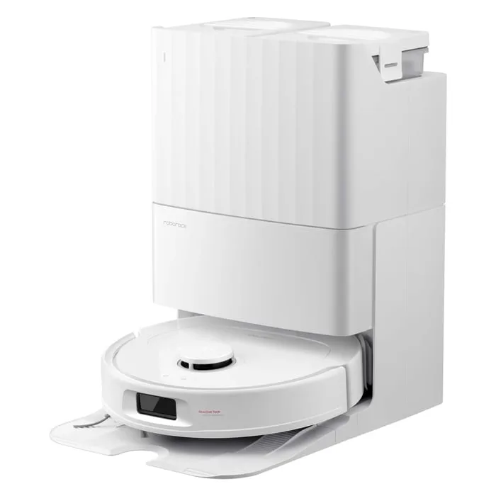 Roborock QR 798, vit robotdammsugare i sin basstation